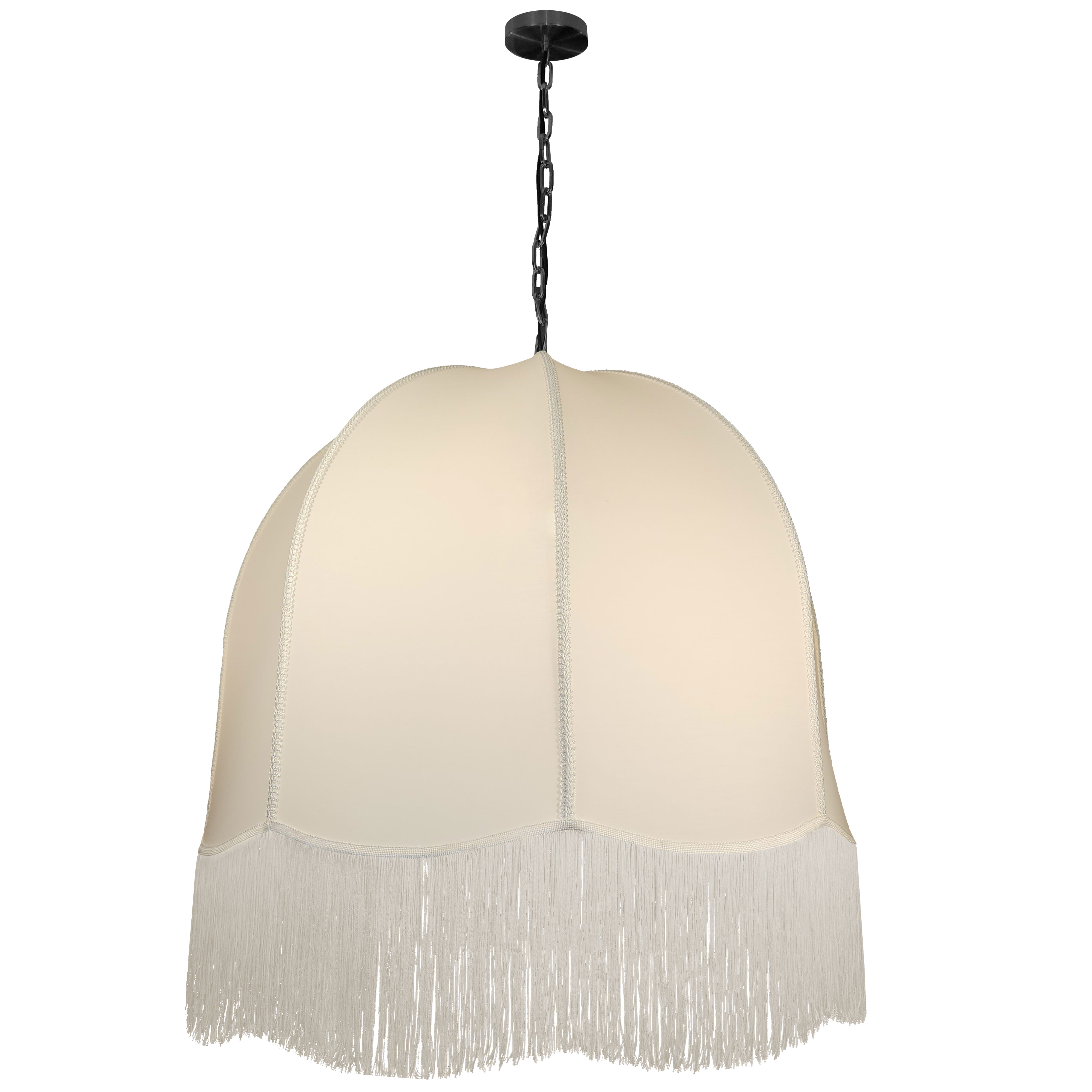 1LT Incandescent Pendant, MB w/ WH Fringe Shade