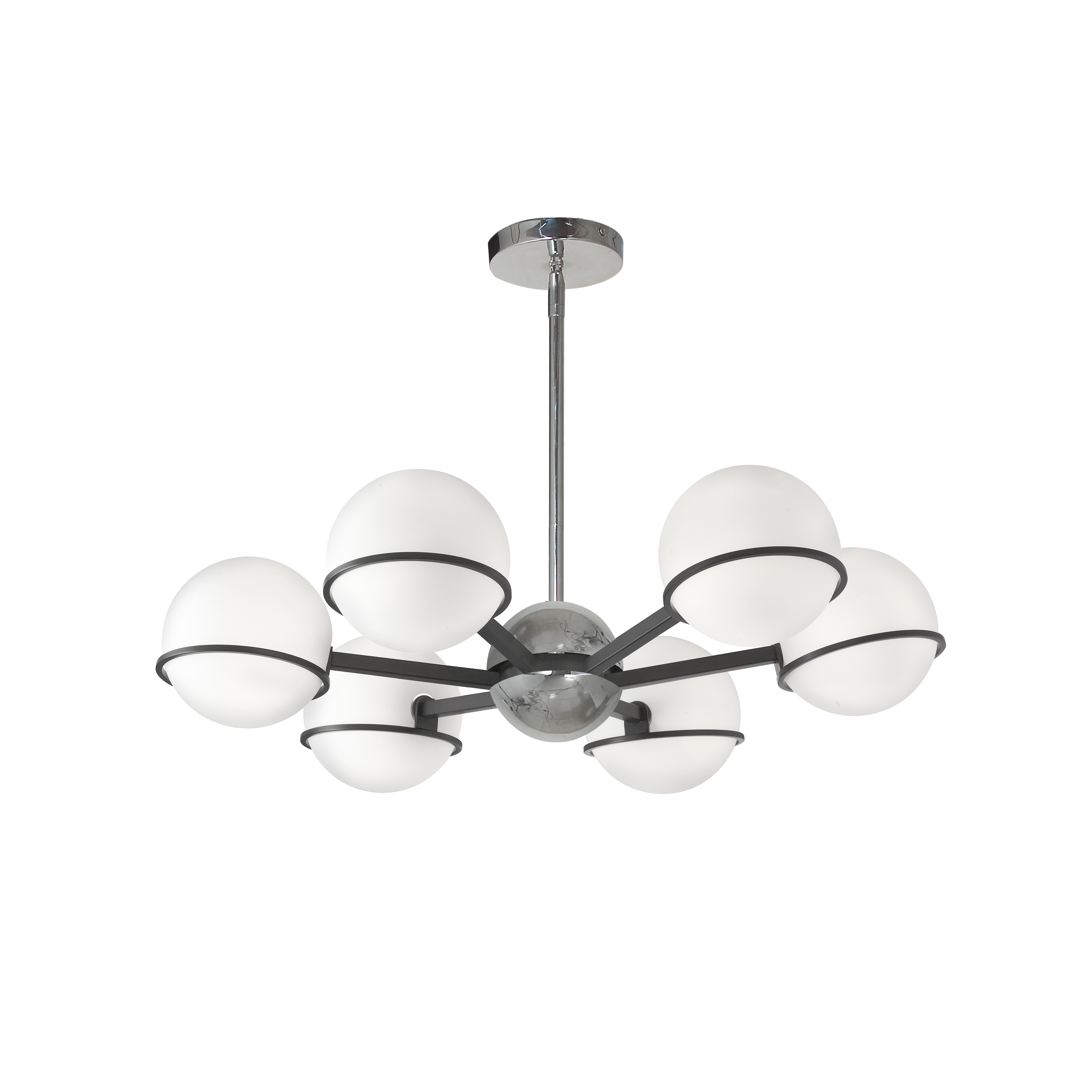 6LT Halogen Chandelier, MB/PC with WH Opal Glass