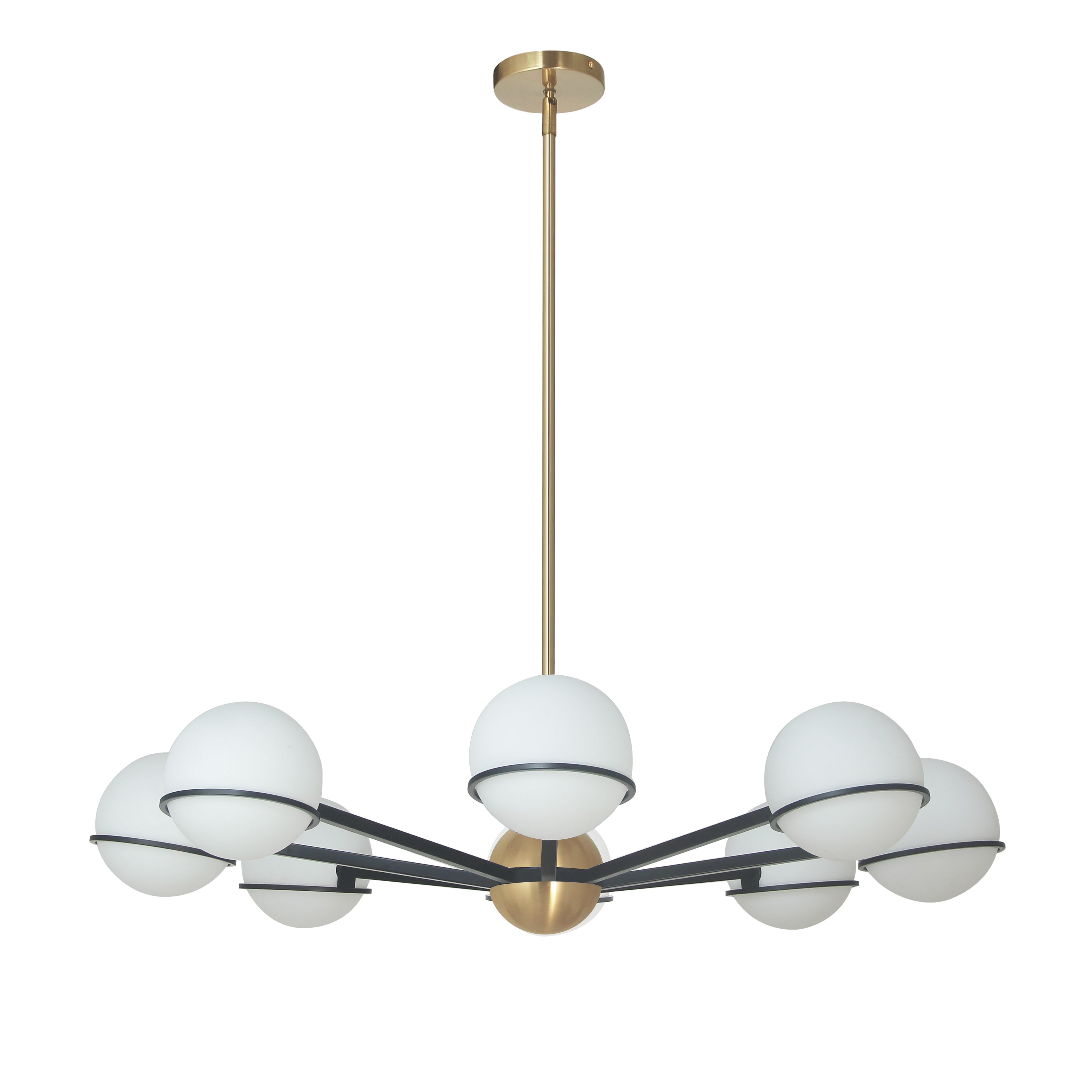 8LT Halogen Chandelier, MB/AGB with WH Opal Glass