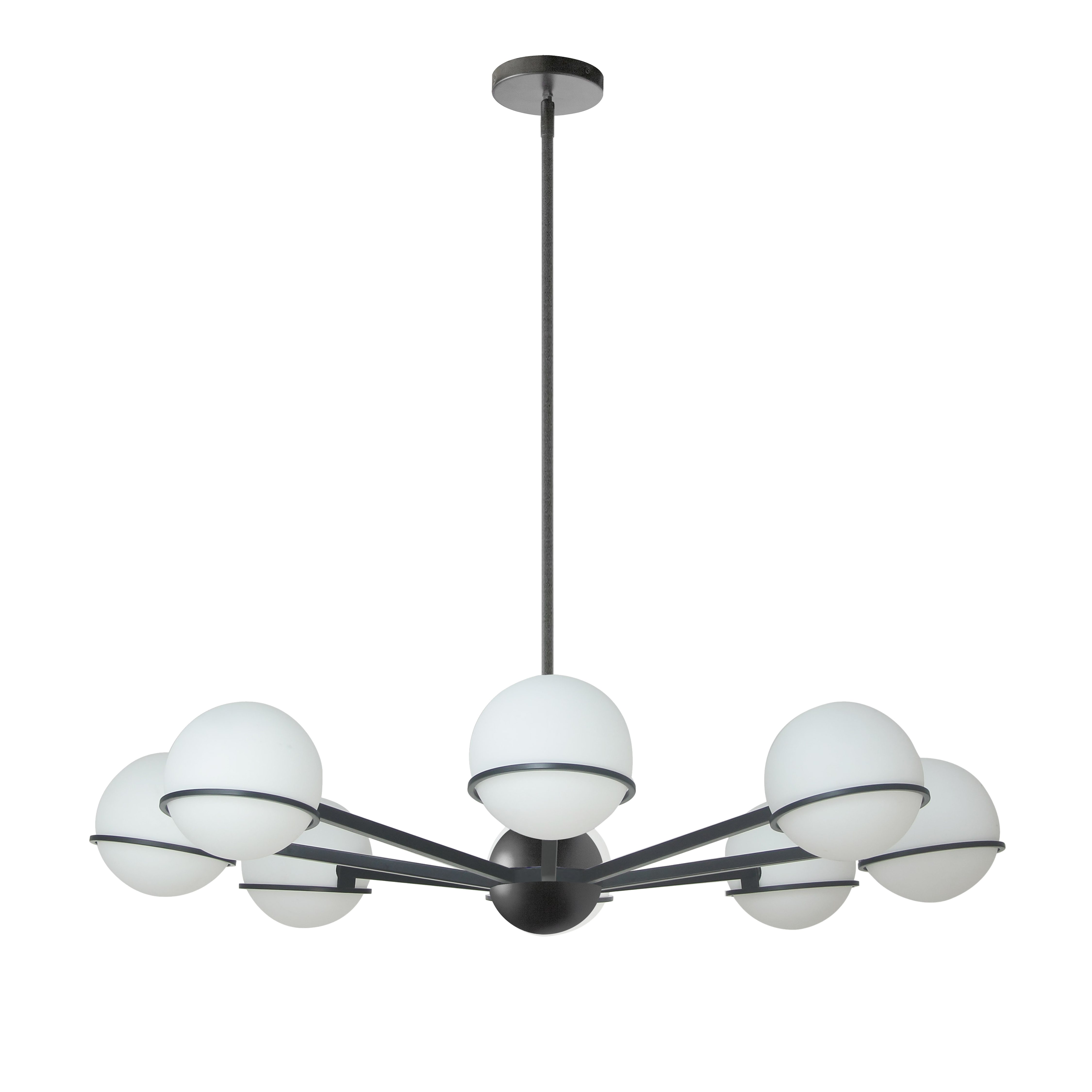 8LT Halogen Chandelier, MB with WH Opal Glass