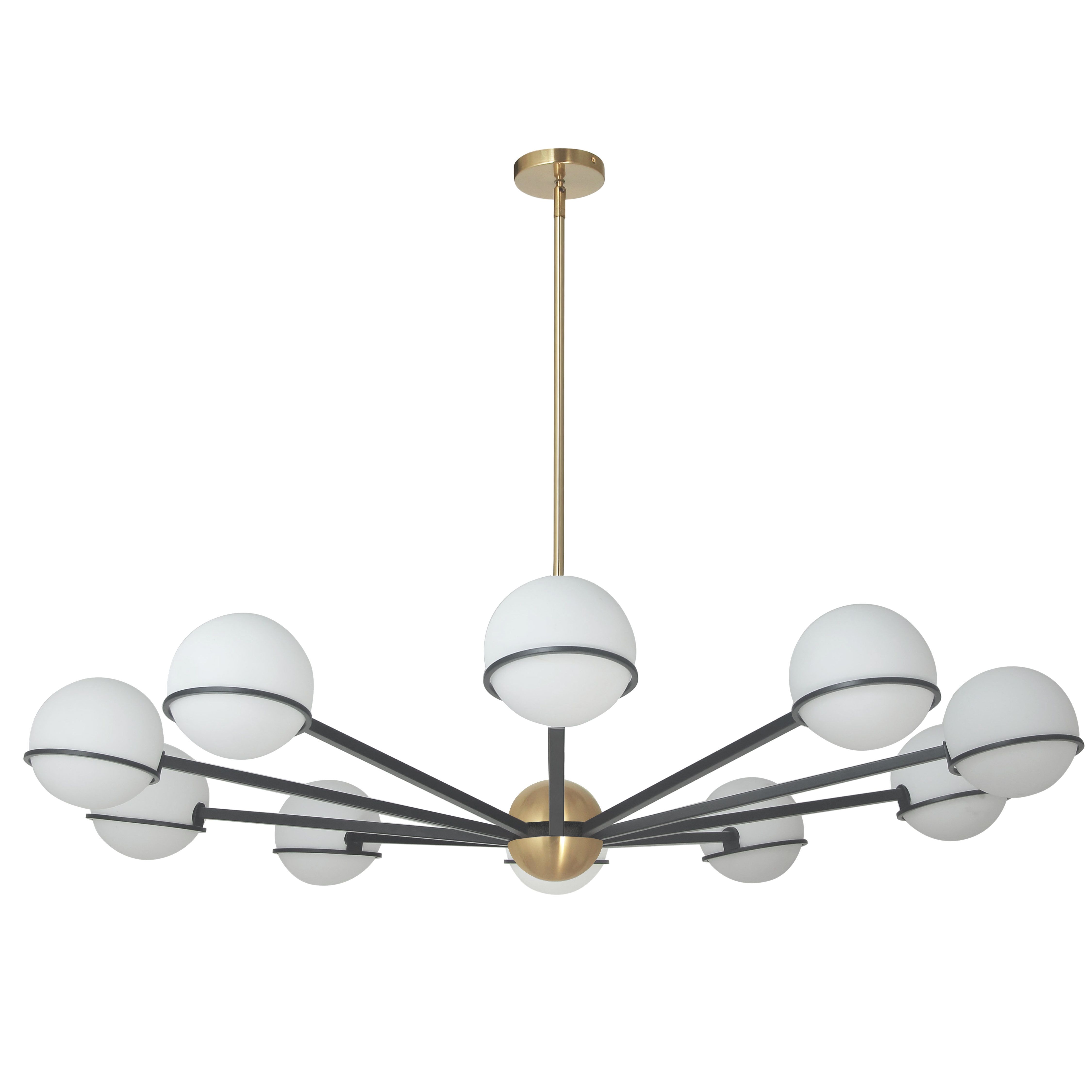 10LT Halogen Chandelier, MB/AGB with WH Opal Glass