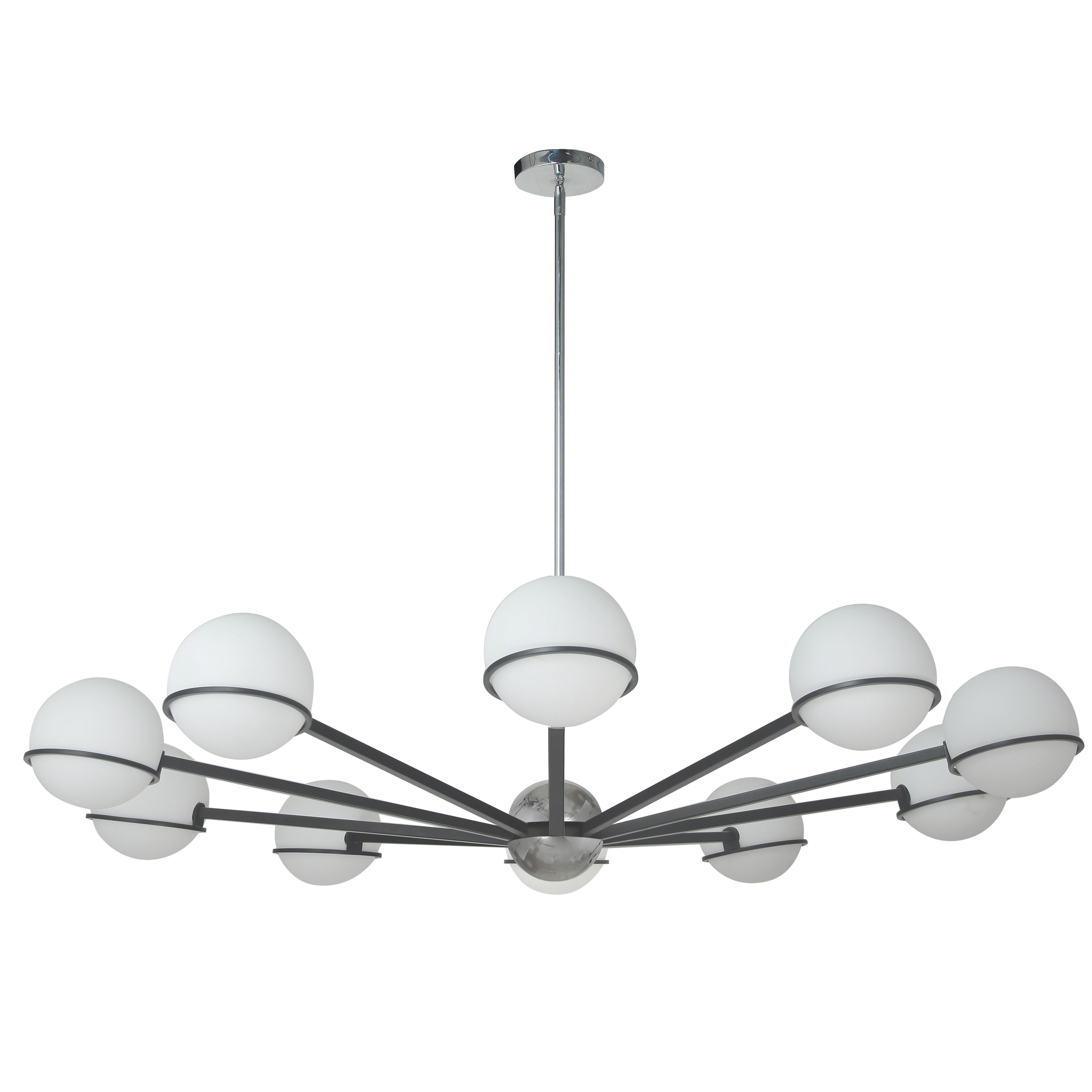 10LT Halogen Chandelier, MB/PC with WH Opal Glass