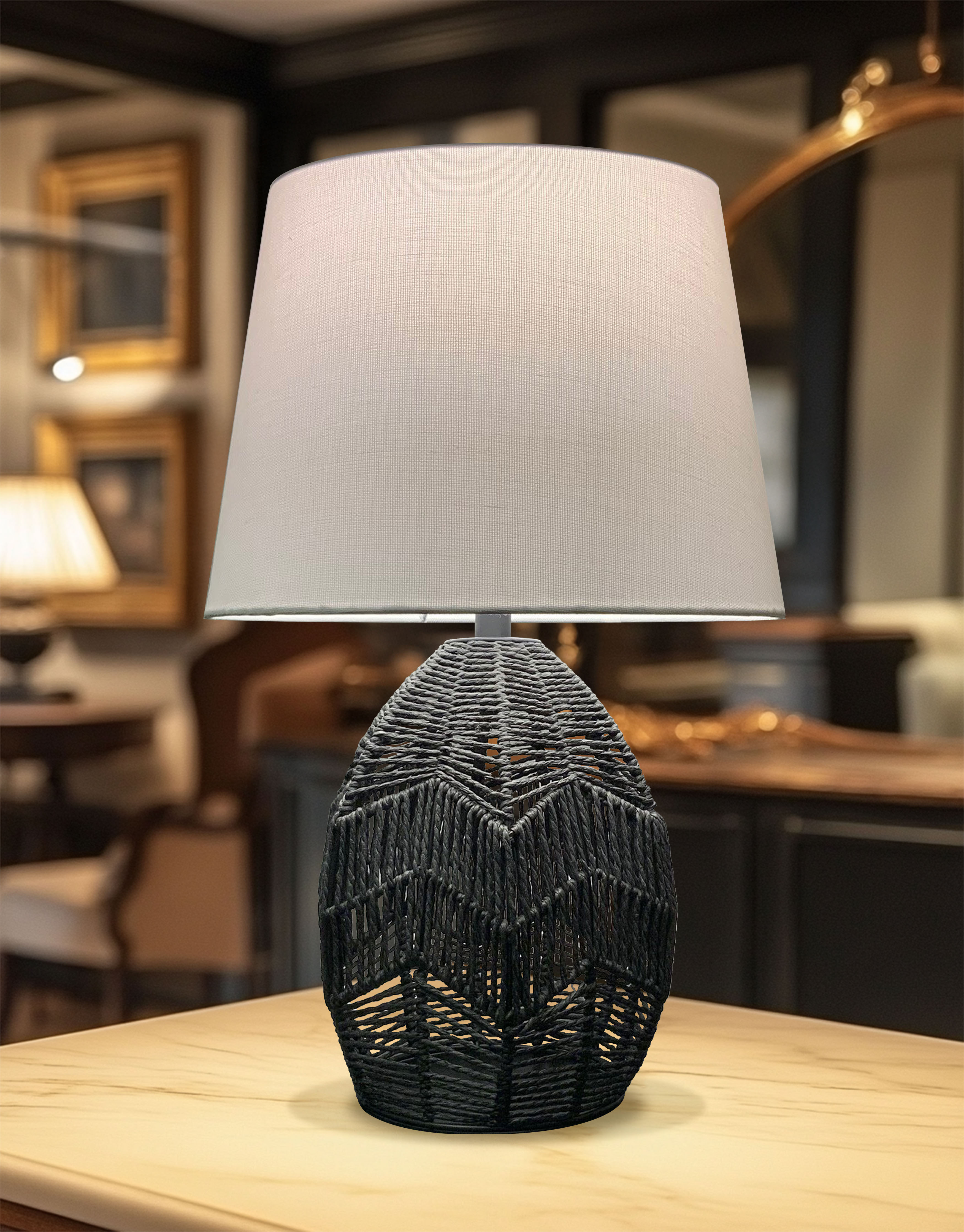 1LT Table Lamp, BK w/ BG Shade