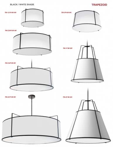3LT Trapezoid Pendant BK/WH Shade w/790 Diff