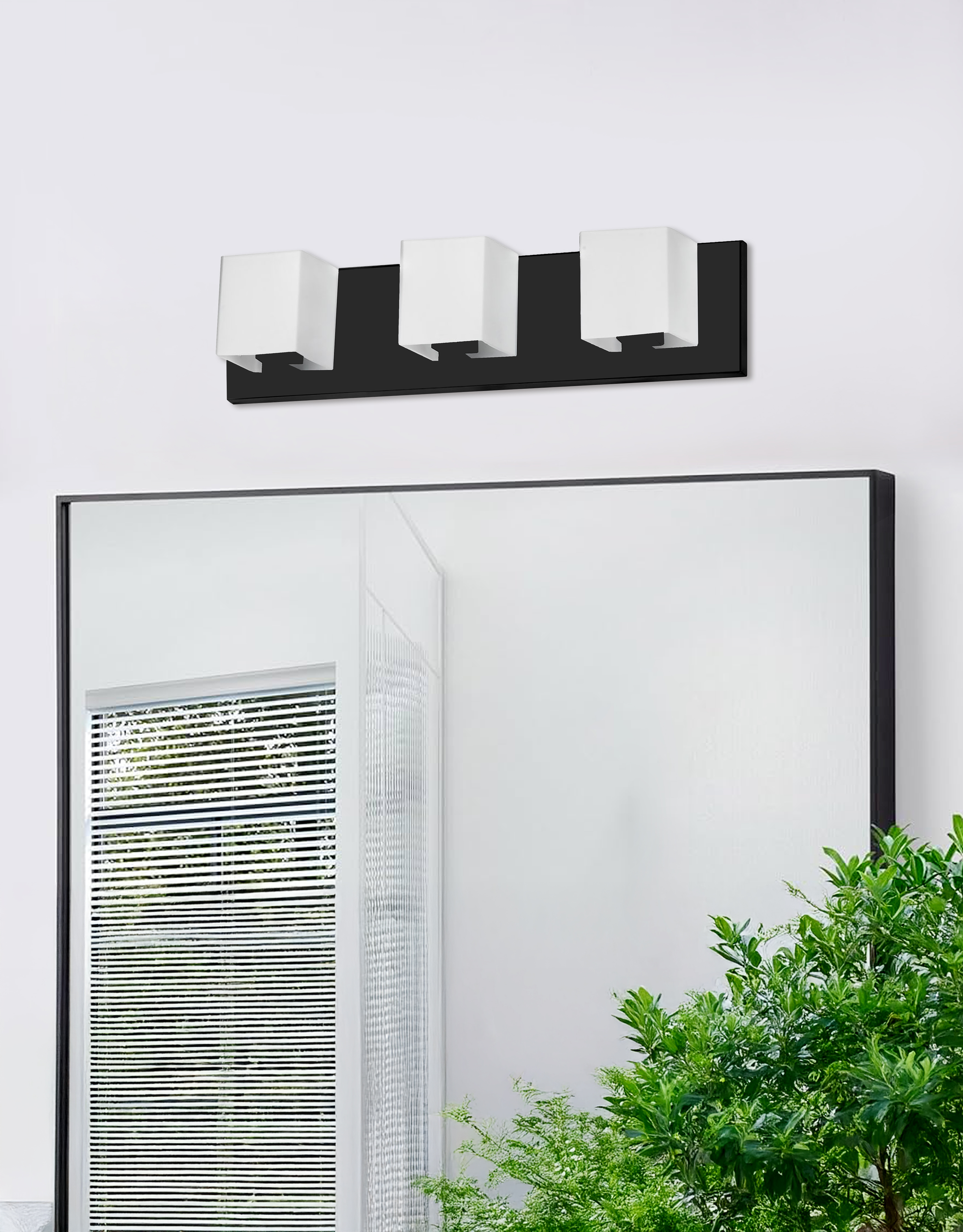 3LT Halogen Vanity, MB w/ WH Glass
