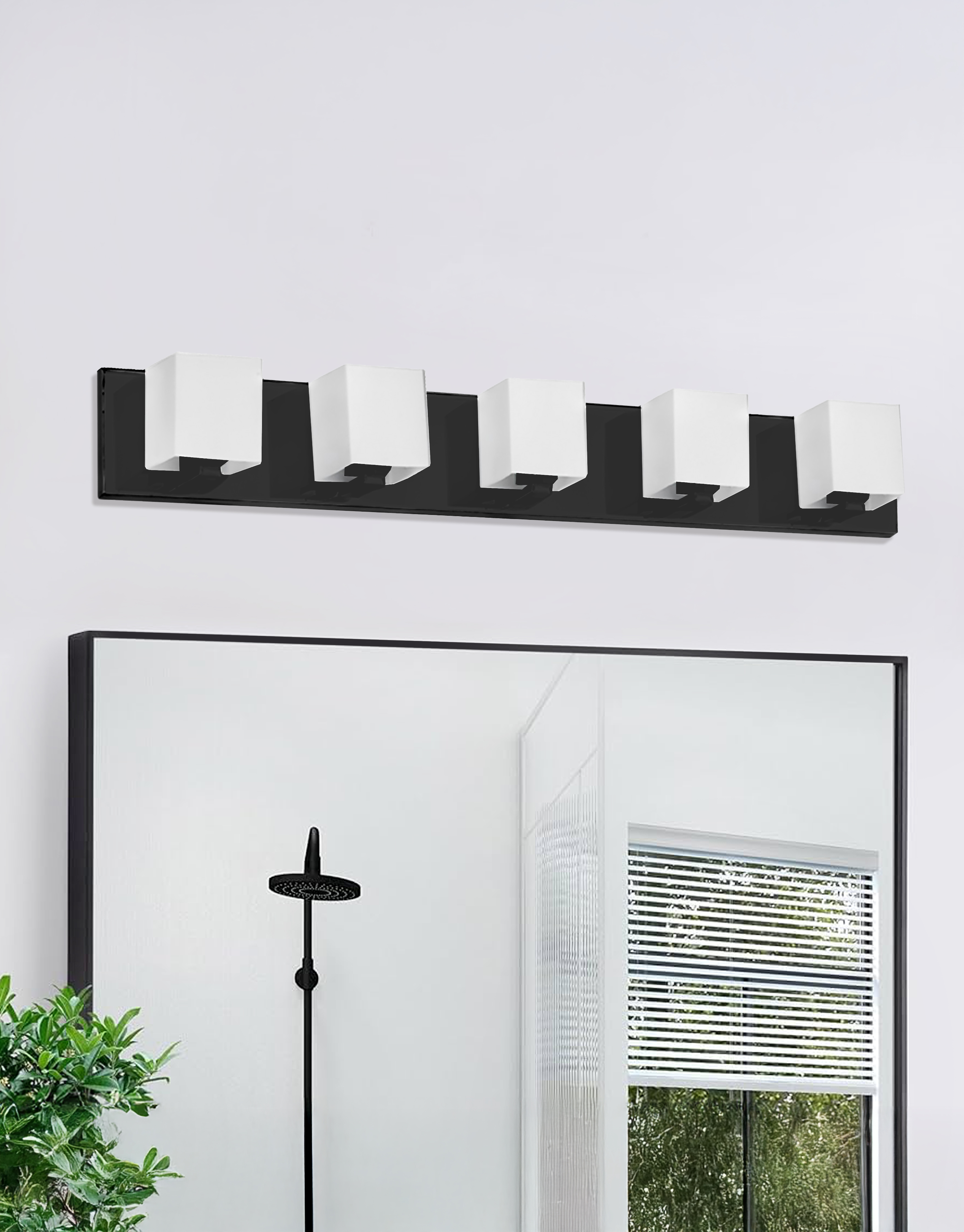 5LT Halogen Vanity, MB w/ WH Glass