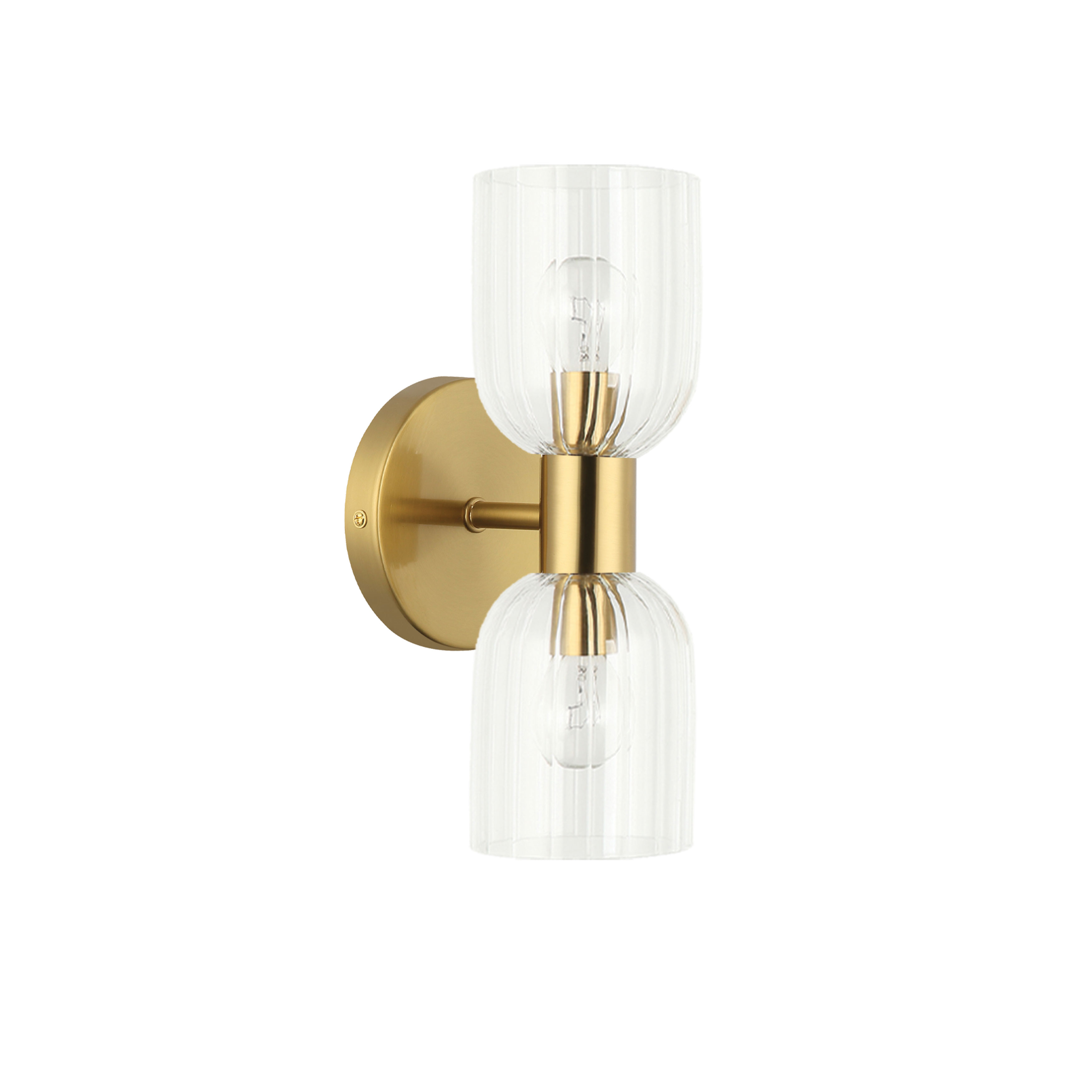 2LT Wall Sconce, AGB w/ CLR Ribbed Glass