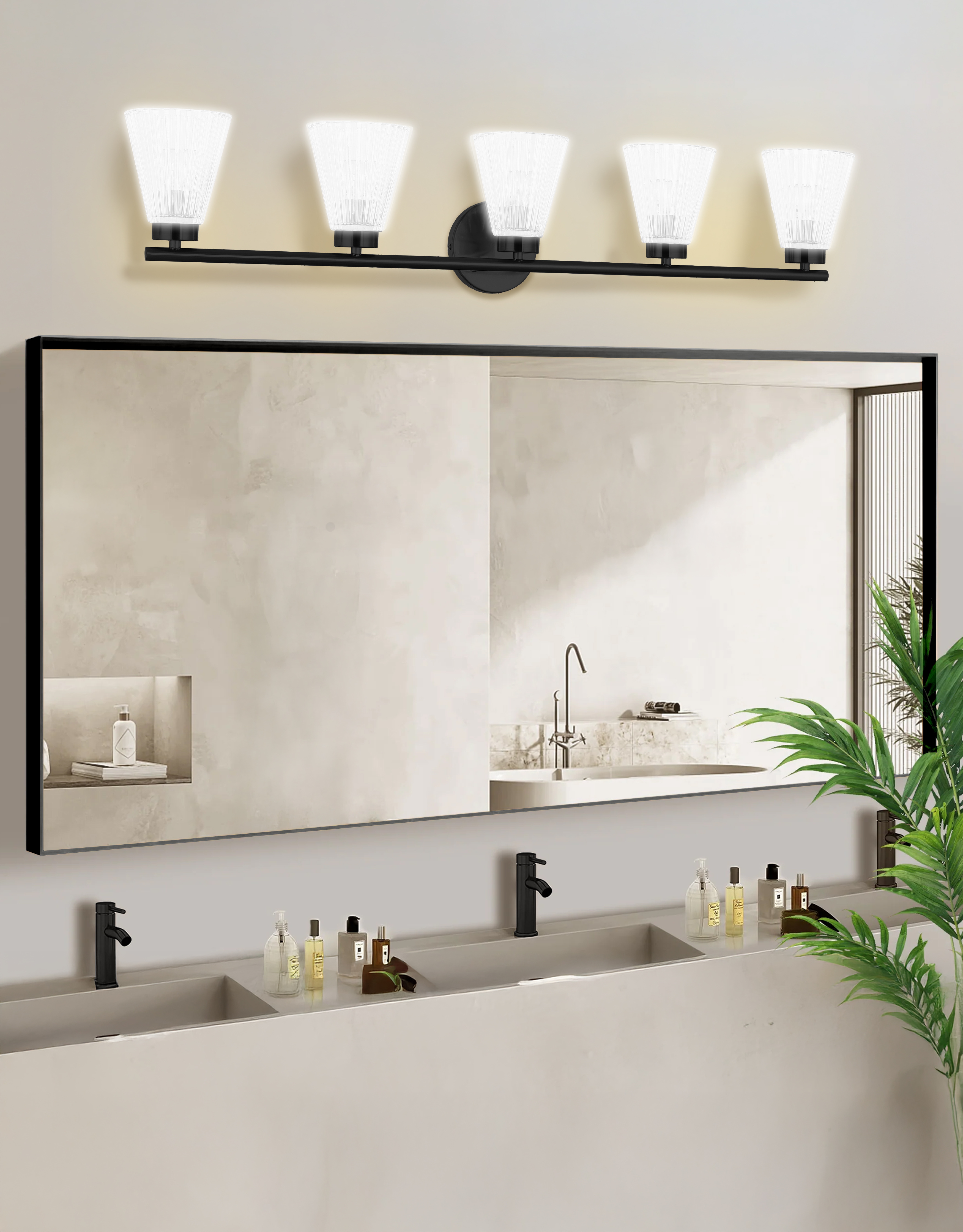 5LT Vanity, MB with CLR Ribbed Glass