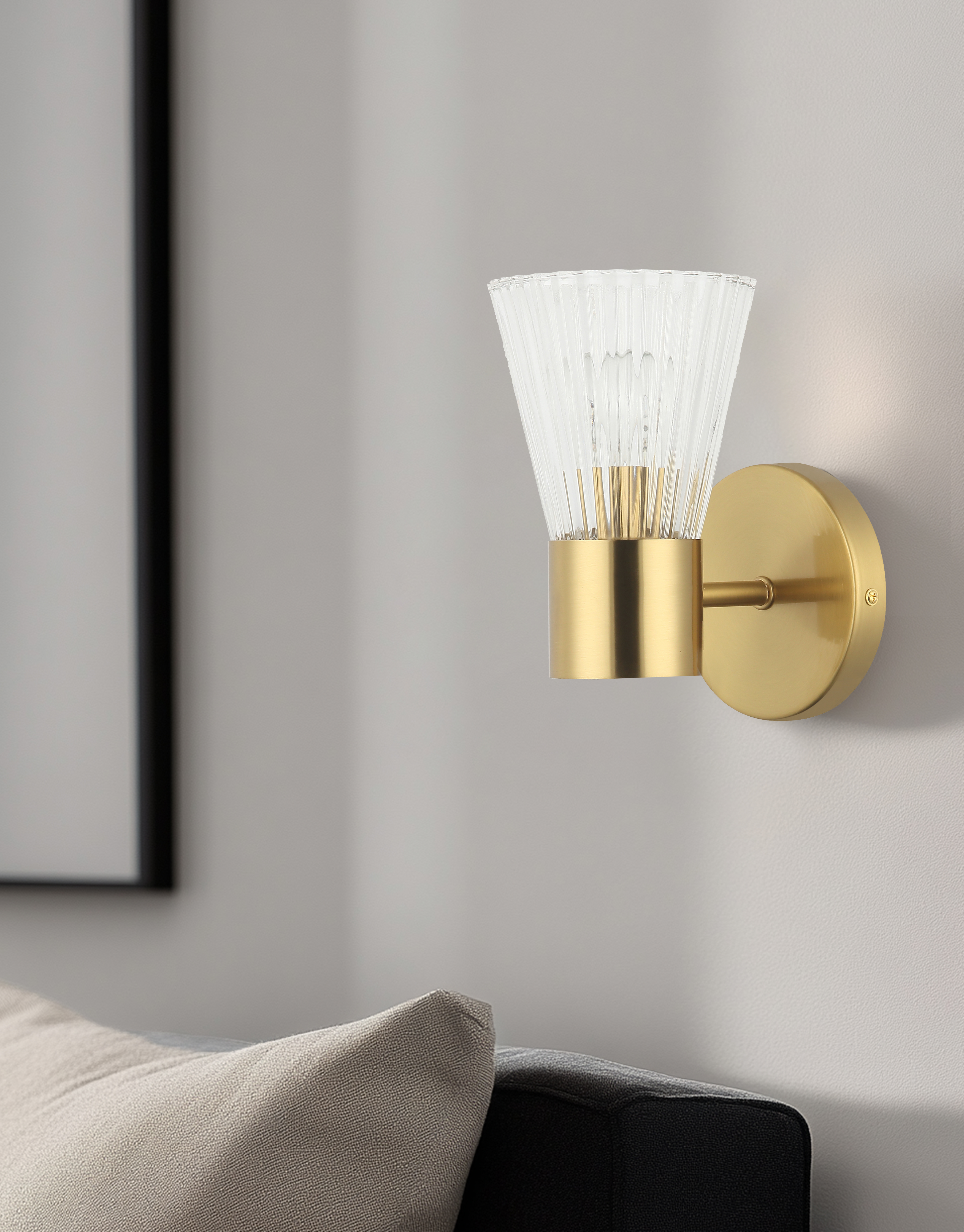 1LT Wall Sconce, AGB with CLR Ribbed Glass