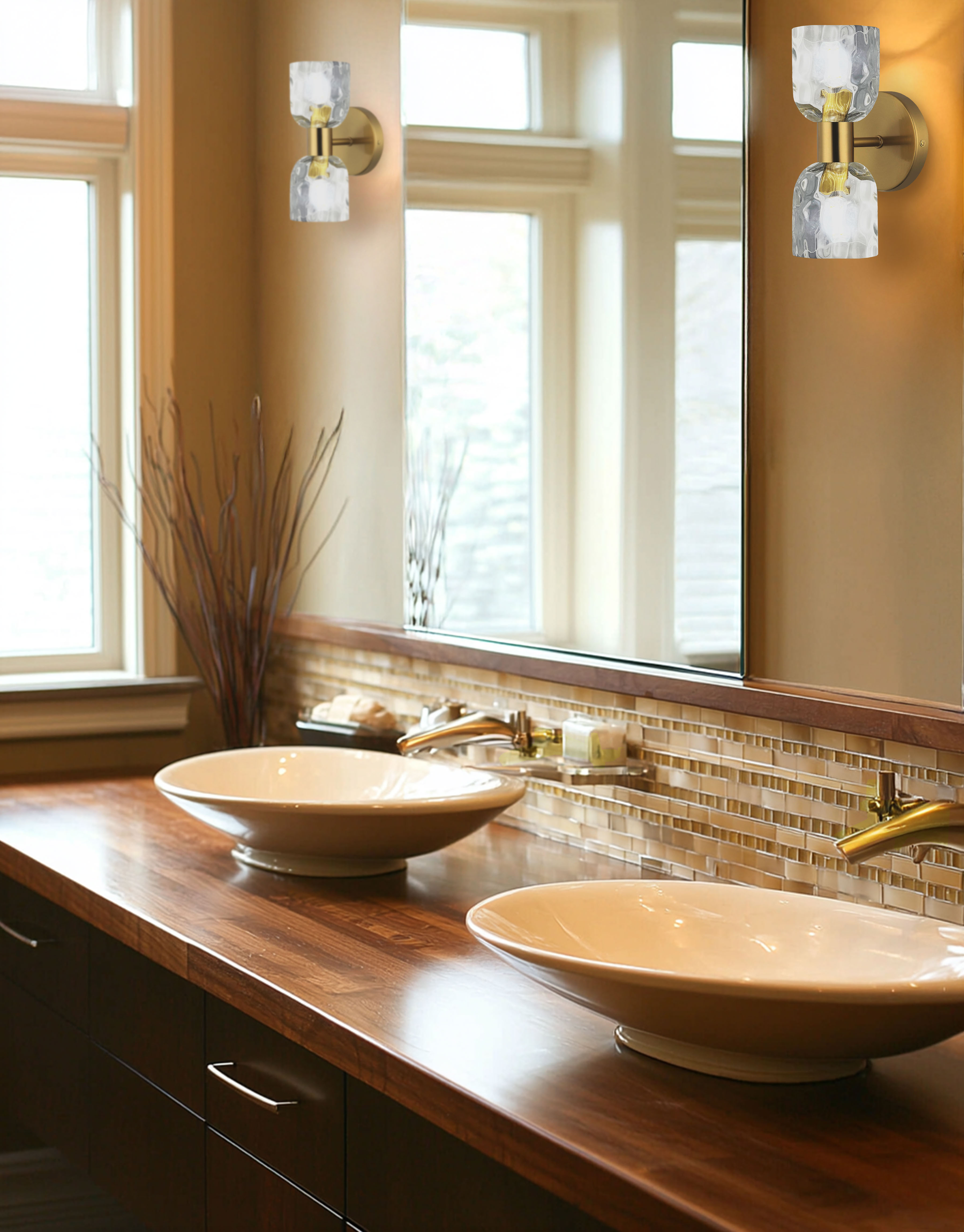 2LT Wall Sconce, AGB w/ CLR Water Glass
