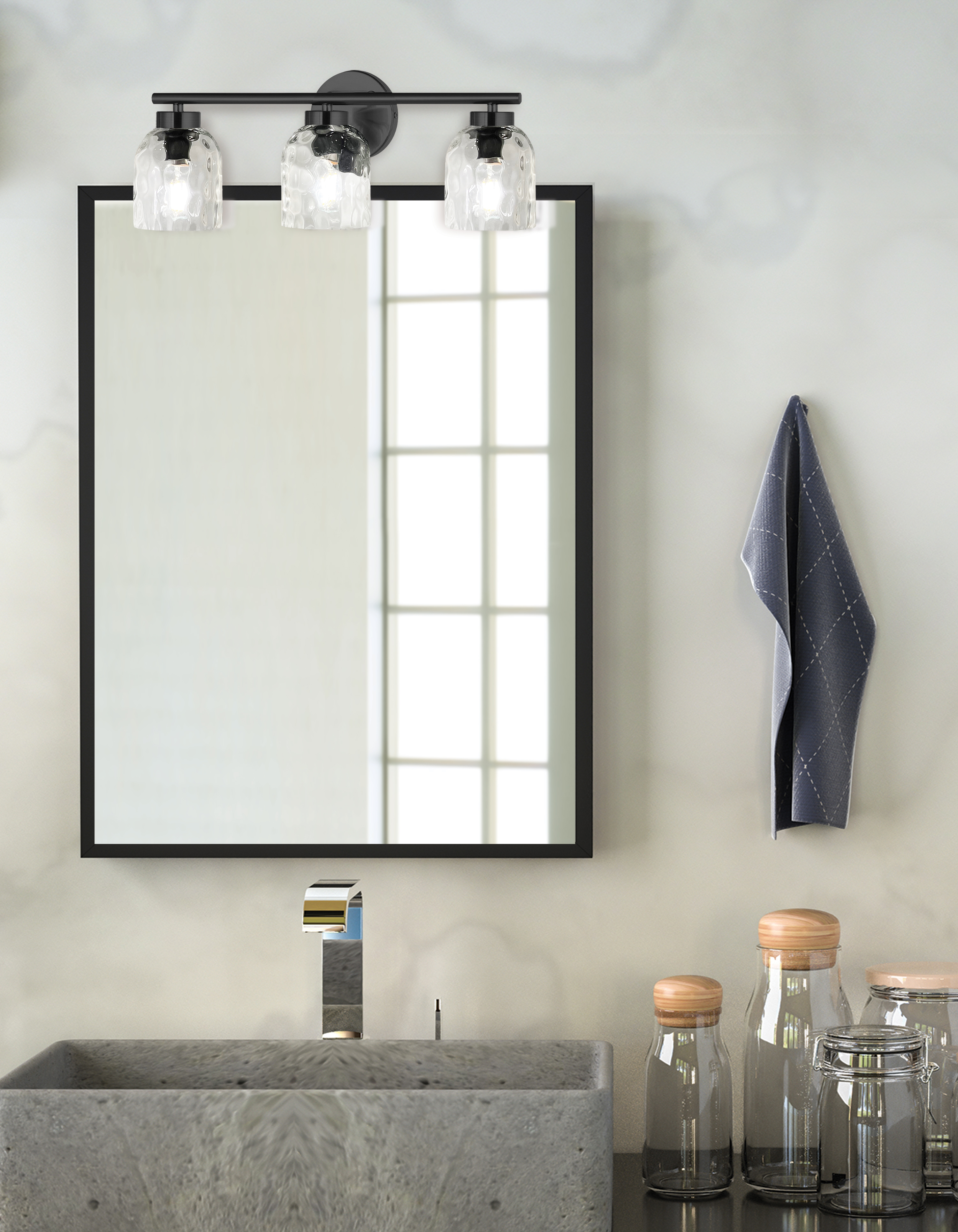 3LT Vanity, MB w/ CLR Water Glass
