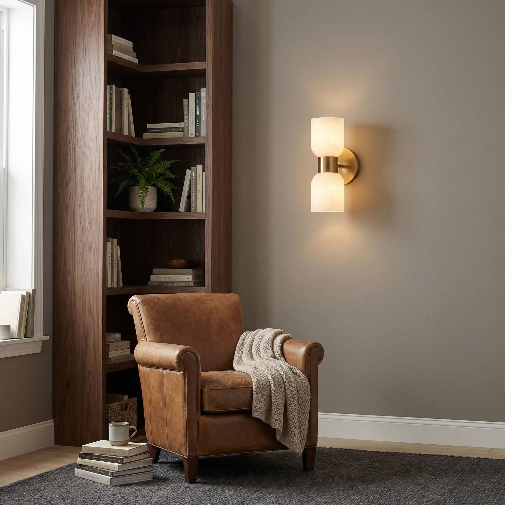 2LT Wall Sconce, AGB w/ Faux Alabaster
