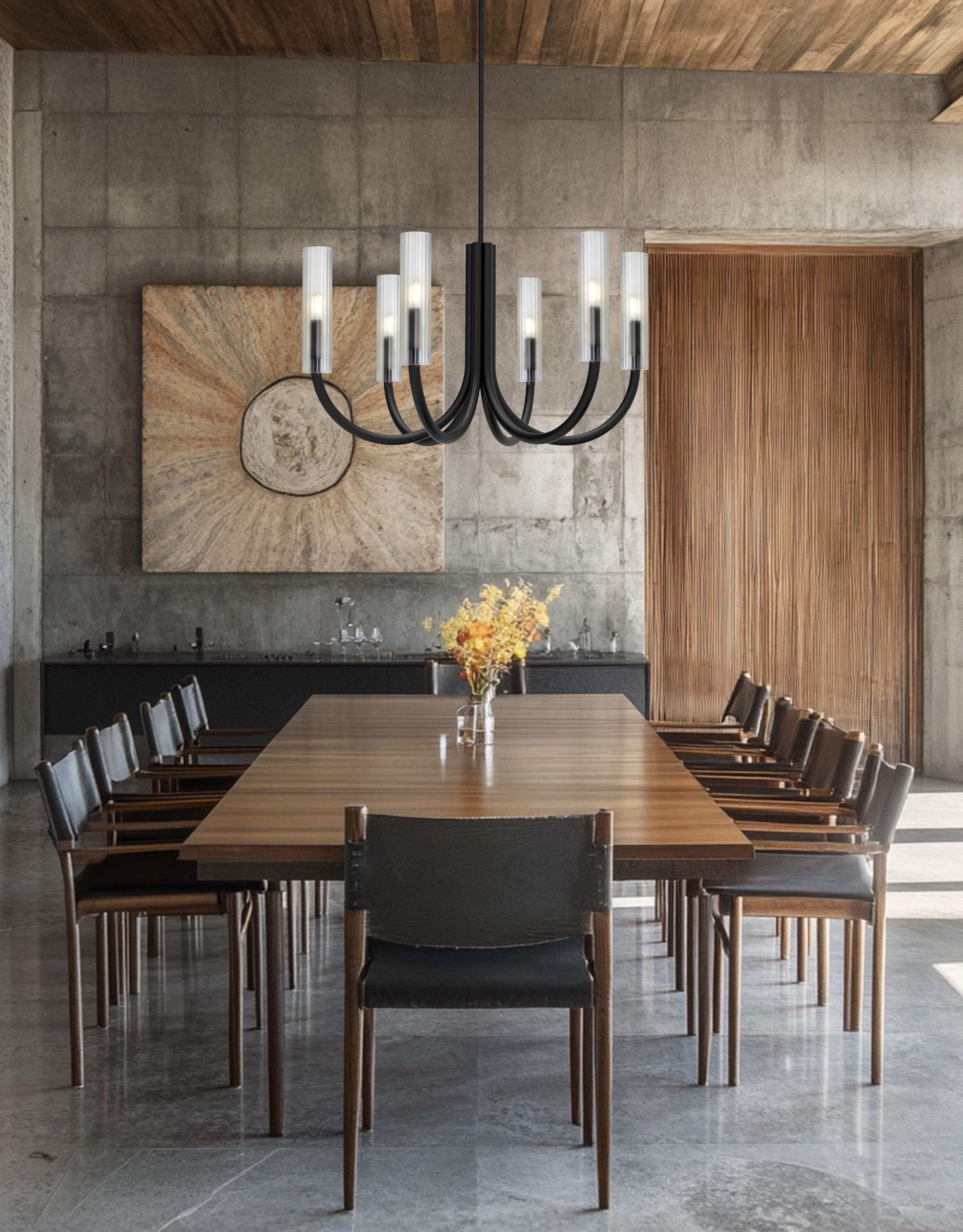 6LT Incandescent Chandelier, MB w/ FR Glass