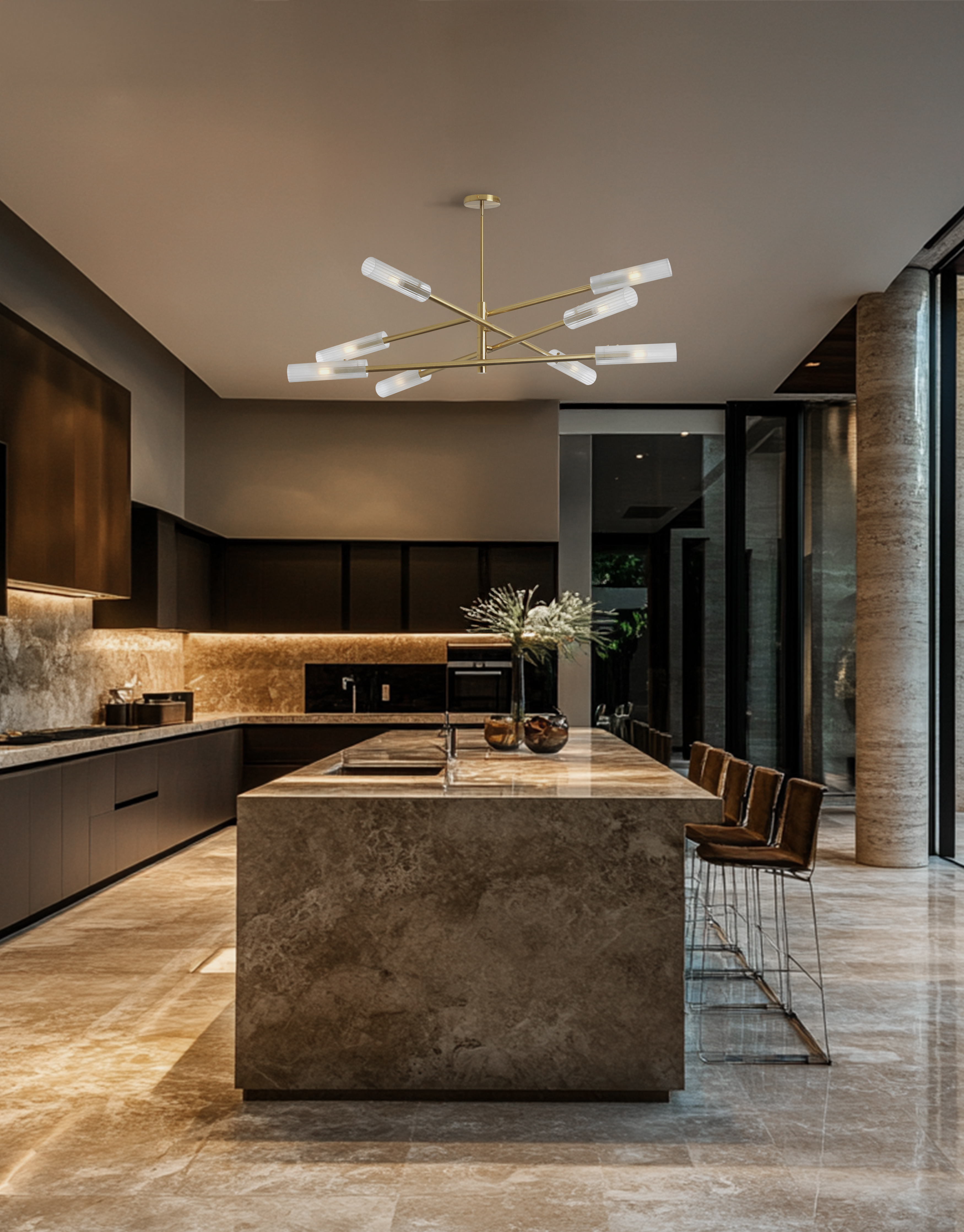 8LT Incandescent Chandelier, AGB w/ FR Glass