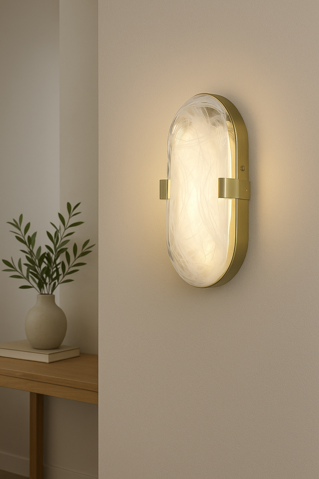 15W Wall Sconce, AGB with Alabaster Glass